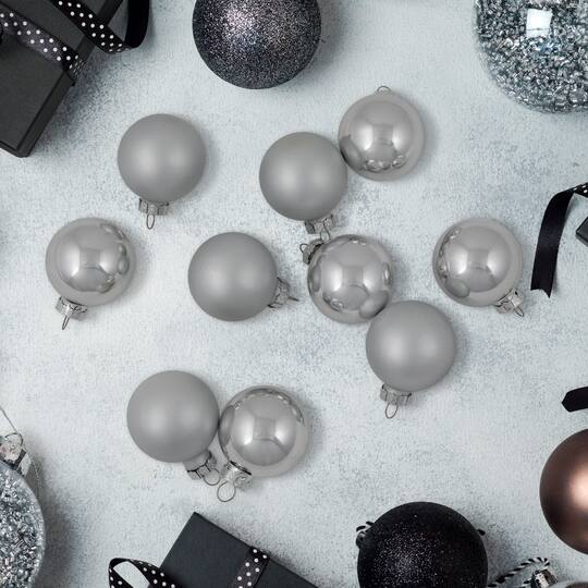10ct. 1.75" Silver Shiny and Matte Glass Ball Christmas Ornaments